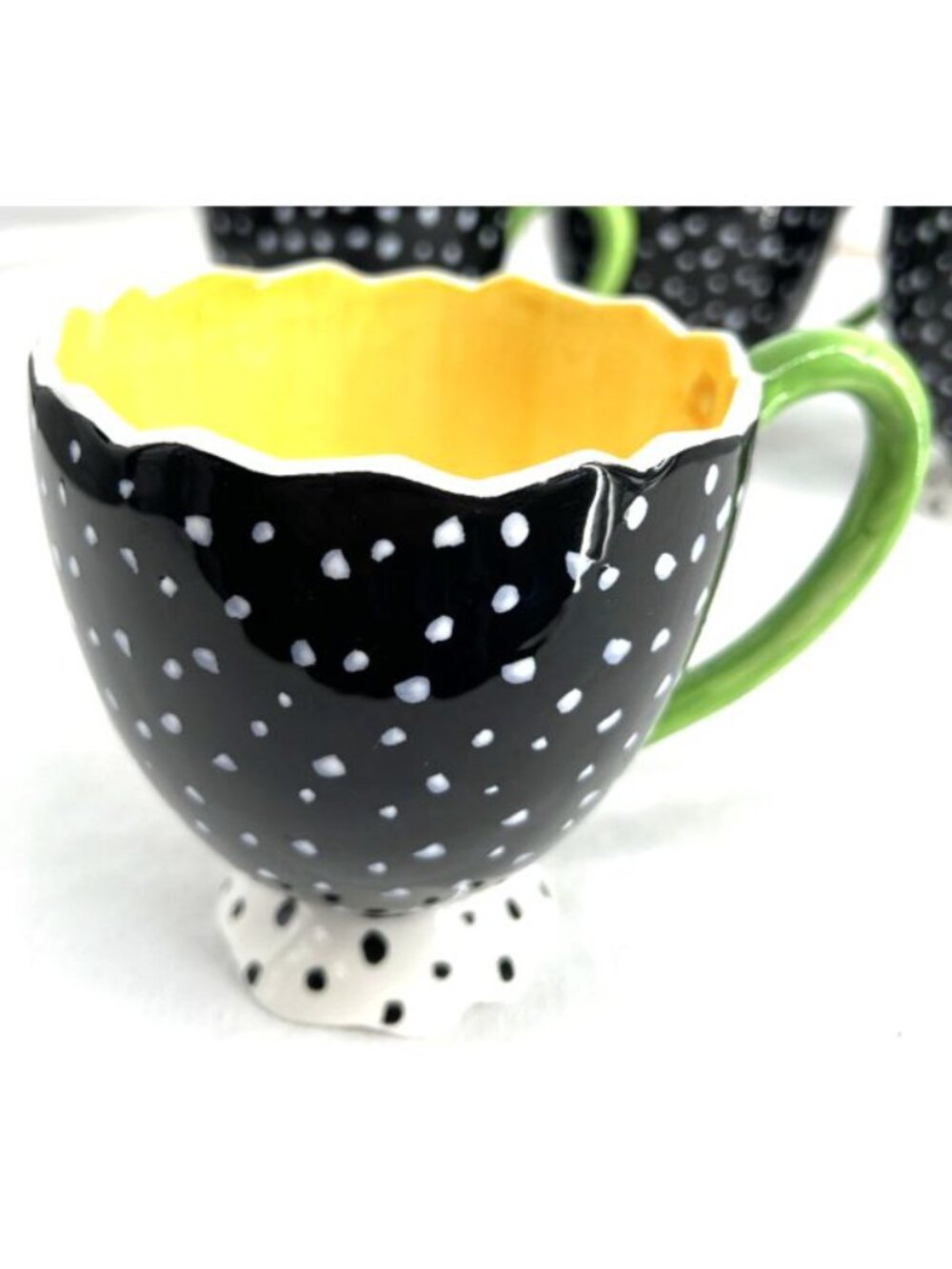 Dept 56 Ceramic Cracked Egg Coffee Mug Cup Set of 4 Black White Dot Easter - Picture 3 of 8